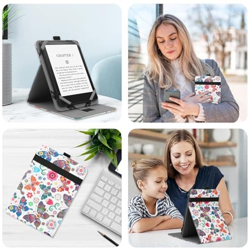 VOVIPO Universal Protective Case for 6" 6.8" 7" kindle paperwhite eReaders, Folio Stand Cover with Handstrap Compatible with kindle paperwhite/Kobo/Tolino/Pocketook/Sony 6/6.8/7 inch-Butterfly — view 4
