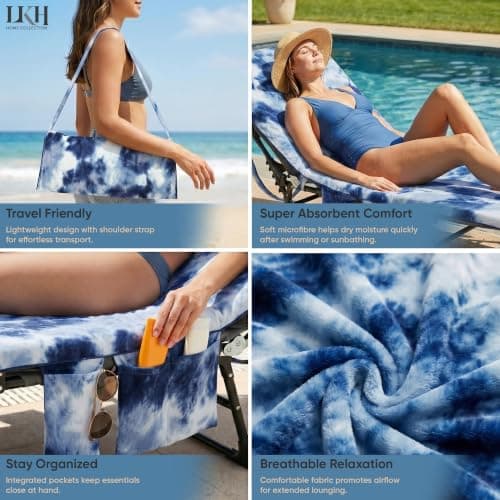 LKH Sun Lounger Towels with Pockets & Shoulder Strap - 210x75CM Microfibre Beach Towel for Recliner - Quick Dry Beach Sun Lounger Towel for Sunbed & Pool Chairs, Garden & Outdoor Relaxation — view 5