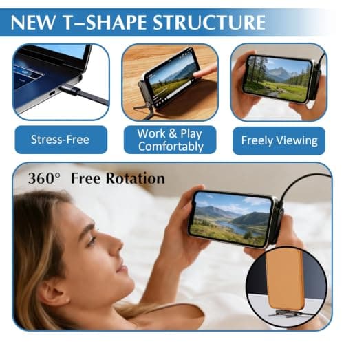 2 in 1 Invisible Holder Charger Cable with Stand, 240W PD Desktop USB-C to C & USB to C Charging Cables With Invisible 7FT/2M, 360° Adjustable Metal Stand for Gaming, Office, Travel, Home — view 3