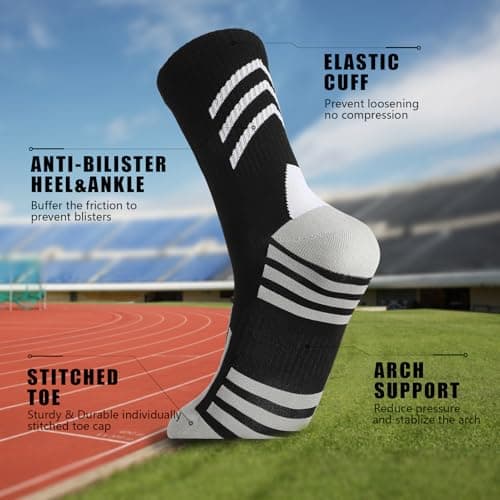 Zuimei 3 Pairs Compression Athletic Crew Socks for Men Women Black — view 3