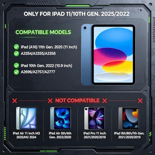 For iPad (A16) 11th/10th Gen 11"/10.9"Case Built-in Screen Protector Black — view 2