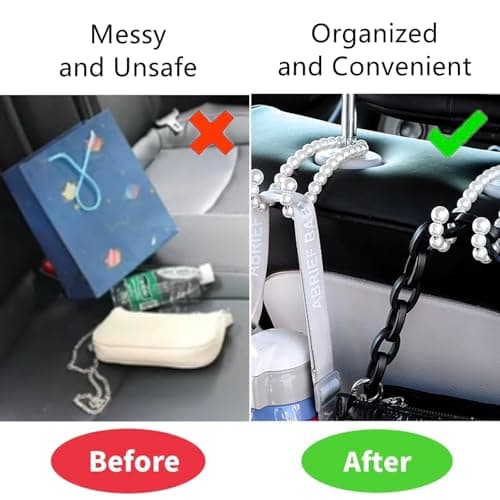 NffPOTRee 2 Pack Car Seat Headrest Pearl Hook Multifunctional Storage Organizer for Backpack Bag(White) — view 4