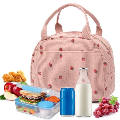 Pink Insulated Kids Lunch Bags, Strawberry Kids Lunch Bags Cooler Tote, Cream Cooler Tote Lunch Box for Women & Kids, Large Lunch Box for Women, Femme Womens Lunch Bag for Work, Picnic, Camping — view 5