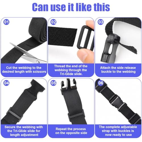 Ruytx 6M Webbing Strap Kit 20mm with 8 Buckles, 8 Three-Slot Buckles Black — view 6