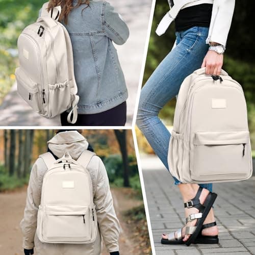 Lahrma Travel Backpack Womens, Lightweight 14 Inch Laptop Rucksack Bag for Men, Splash-proof & Casual Daypacks for School College Work (White) — view 6
