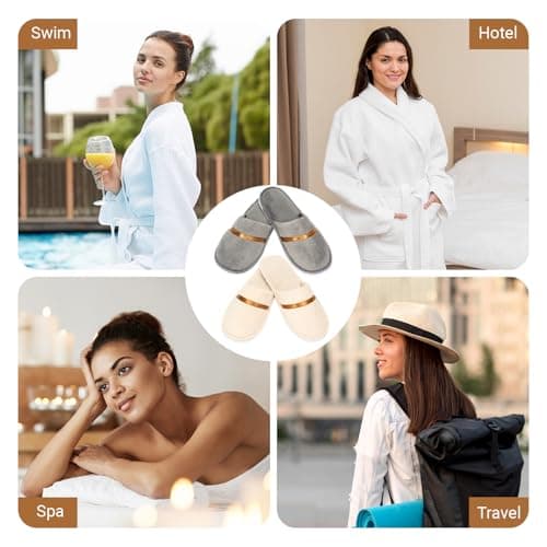 Defresit 6 Pairs Hotel Slippers, Spa Slippers Reusable Soft Coral Velvet Travel Portable for Hotel Home House Party Guest(3 pairs grey+3 pairs beige) — view 2