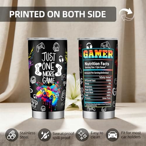 Gamer Gifts for Men & Boys - Gaming Cup for Teenage Boy, Teen Video Game Accessories, 20oz Insulated Stainless Steel Tumbler Coffee Mug for Dad Husband Boyfriend - Birthday Valentines Easter Christmas — view 4