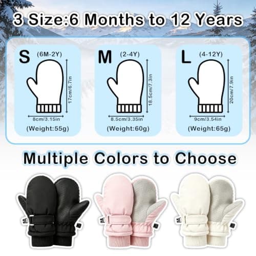 Kioeok Kids Waterproof Thermal Gloves Winter Snow Mittens with Fleece Lined Adjustable Wristband Warm Ski Gloves for Girls Boys (Black, L(4-12Y)) — view 2