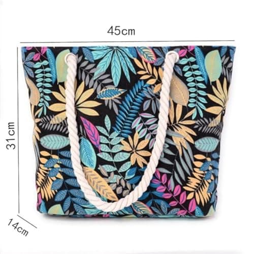 Witeygai Large Vintage Beach Tote Bag for Women, Zipper Canvas Rope Handles — view 4