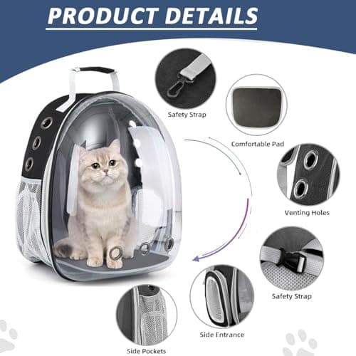 ZHUIYIWIN Cat Carrier Backpack, Expandable Cat Carrier Backpack, Ventilated Cat Bubble Backpack for Pet, Pet Carrier for Travel Hiking Walking Camping (Black, Rear Extension) — view 4
