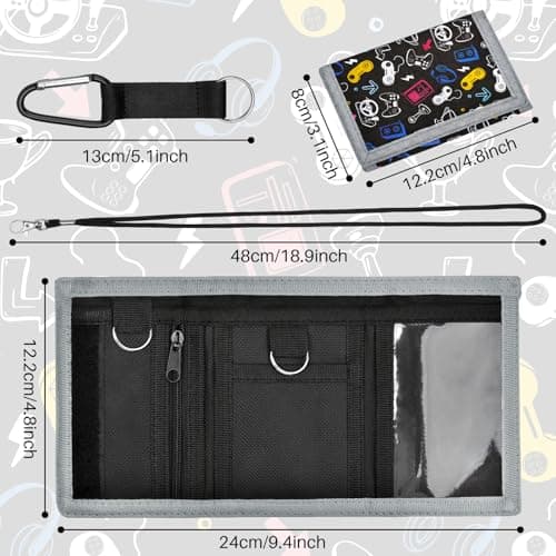CenviaLuxy Boys Wallet for Teenagers, Trifold Kids Wallet for Boys with Lanyard and Carabiner, Coin Pocket, Card Holder, Keychain Holder, Zipper Kids Purse for Teen Boys Birthday Gifts (Game Console) — view 4