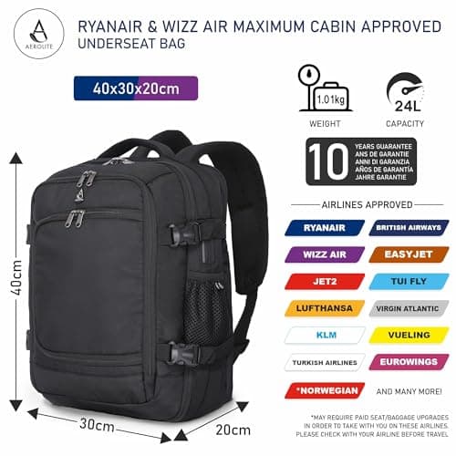 Aerolite 40x30x20cm Ryanair & Wizz Air Cabin Bag & Hand Luggage Backpack — view 2