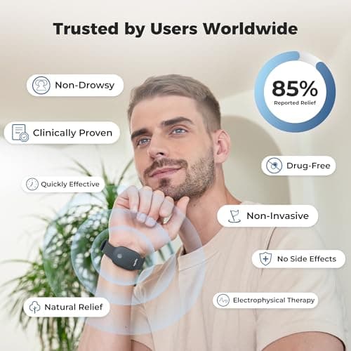 EmeTerm Fashion Relieve Nausea Electrode Stimulator Morning Sickness Motion Travel Sickness Vomit Relief Rechargeable No Gel Drug Free Wrist Bands Without Side Effects (Black) — view 4