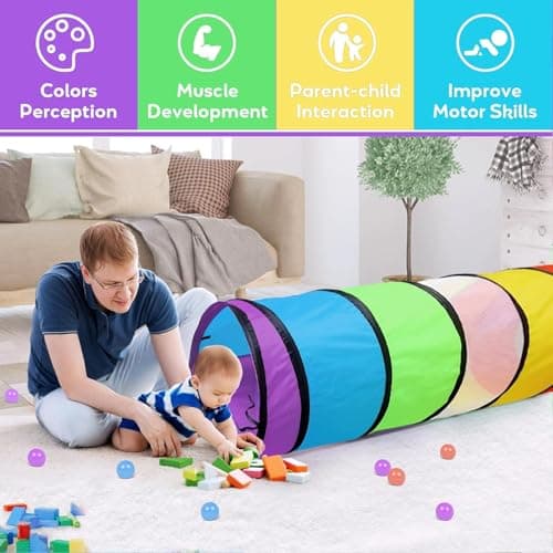 LATERN 180CM Kids Play Tunnel, 46CM Round Opening Baby Tent, Colorful Pop Up Crawl Collapsible Tent Gift for Boy Girl Pets Indoor Outdoor Backyard Game — view 6