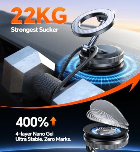 Coolpow for Magsafe Car Mount Vacuum Magnetic Phone Holder for Cars【Greater Stability】 Magnetic Phone Mount for Shower Mirror Window Mobile Phone Holder for Magsafe iPhone 17 16 15 Samsung (Carbon) — view 2