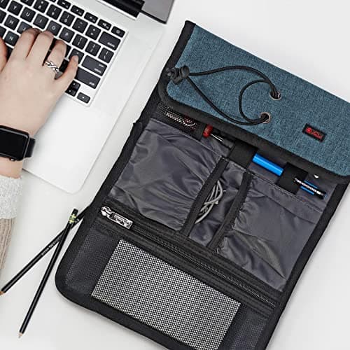 Vinsani Roll Up Accessories Universal Travel Organiser Easy Carry Portable Foldable Make Up Cable Charger Earphones USB SD Card Electronics Essentials Carrying Case – Navy Blue — view 2