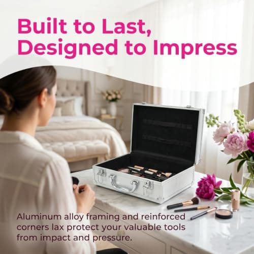 EVERGOODS Aluminum Makeup Train Case Lockable Cosmetic Tool Box Handle — view 4
