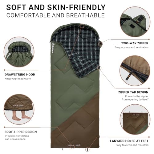 KingCamp Adult Sleeping Bag,100% Cotton Flannel Lining, Comfort 7℃,Olive_L — view 4