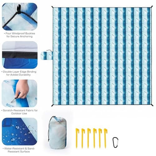 Beach Blanket Sandproof Waterproof, 213 x 244 cm Large Beach Mat with Stakes & Travel Bag,Lightweight,Quick-Dry,Portable Picnic Mat Beach Essentials for Outdoors,Cruise,Picnic & Camping,Message Bottle — view 5