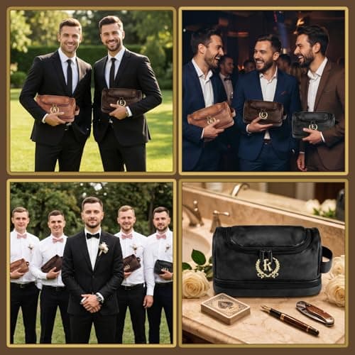 Personalized Toiletry Bag for Men, Gifts for Men, Custom Leather Mens Toiletries Travel Kit, Customize Shaving Bags, Men's Gift Ideas for Christmas, Anniversary, Birthday, Dad, Grandpa, Lover(M) — view 5