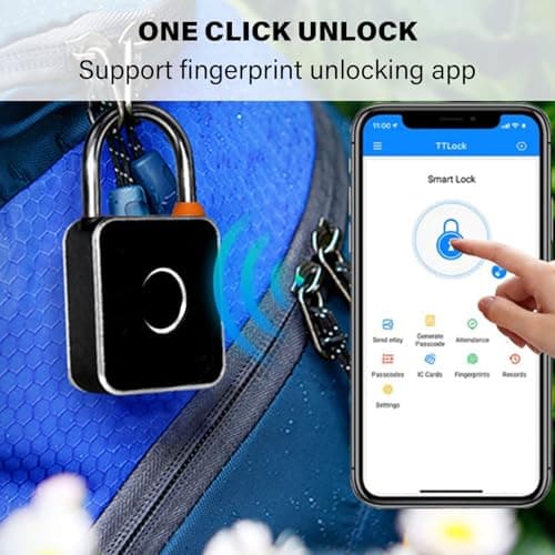 Intelligent Fingerprints Padlock with Touch Screens Keypad App Controlled Electronic, Waterproof for Gym and School USB Rechargeable — view 2