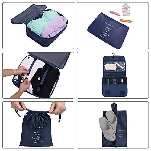 OSDUE Packing Cubes for Suitcases, 8 PCS Travel Luggage Packing Organizers Waterproof Travel Essentials Bag Accessories, Clothes Shoes Cosmetics Toiletries Storage Bags, Navy Blue — view 5