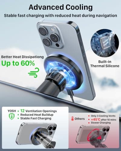 YOSH for MagSafe Car Mount Charger, [Active Cooling & 15W Fast Charging] — view 4