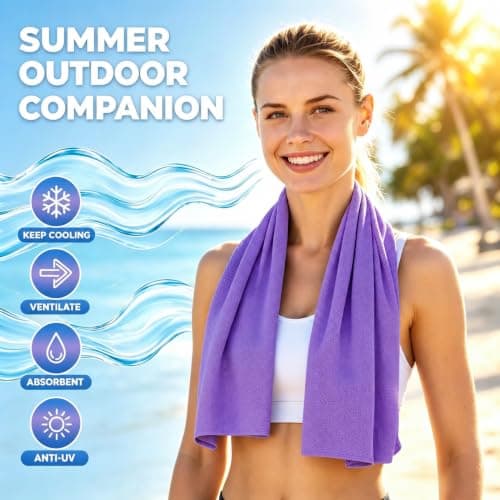 Cooling Towel for Neck and Face, Instant Chill Towel for Hot Weather, Soft Breathable Sports Towel for Gym Running Camping, Quick Dry Sweat Towel 2 Pack (Blue + Purple) — view 3