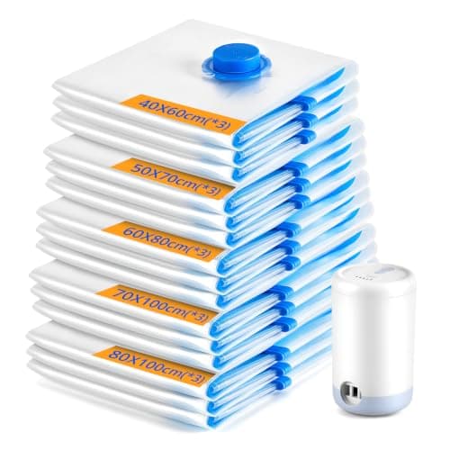 15 Pack Vacuum Storage Bags with Cordless Electric Pump in 5 Combo Sizes
