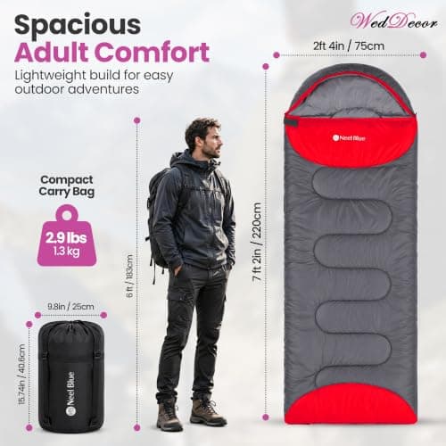 WedDecor Sleeping Bag for Adults, 4 Seasons, Waterproof Hooded, Grey Orange — view 2
