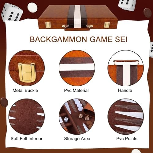 YZNlife Backgammon Set 2 players Classic Backgammon Board Game with Premium Leather Case,Portable and backgammon travel sets for Adults and Kids (11,Inch) — view 5