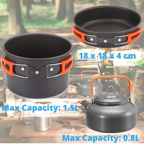Camping Cooking Set WODSTA for 1-3 People Aluminium Camping Cookware Kit — view 4