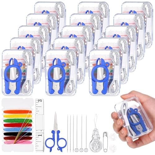 Knitgrip 15 Boxes Mini Sewing Kit Travel Size Pre Threaded Needle Emergency