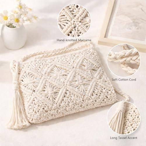 Tniytru Straw Bag Set with Shell Keychain, Woven Beach Bag for Women, Summer Holiday Handbag, Crochet Straw Tote — view 4