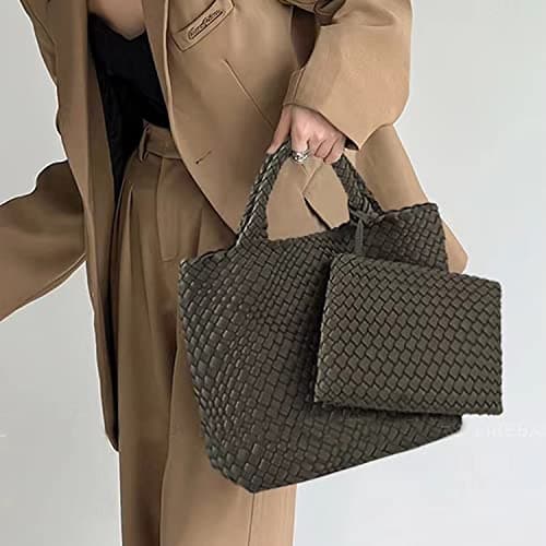 JINMANXUE Woven Hobo Bag For Women Neoprene Tote Bag Large Capacity Handbag Patchwork Handmade Casual Shoulder Bags, Green, L — view 3