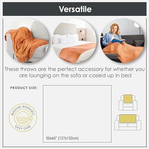 Emma Barclay Throw Blanket For Sofas Bed Extra Large Soft Chenille Throws For Settees In Burnt Orange Throw Fleece Blankets - Darcy Collection 50" x 60" (127cm x 152cm) Burnt Orange — view 4