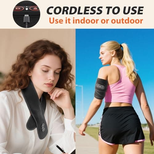 Cordless Neck Heating Pad with Vibration Massage, Portable Neck Warmer with 660nm Red Light, 3 Heat Levels, 3 Vibration Modes, and 3000mAh Battery, Suitable for Women Men, 85cm Length — view 5