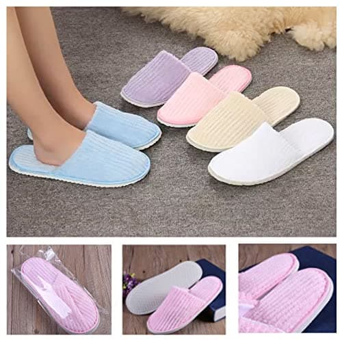 Rurunklee 5 Pair Portable Travel Slippers - Foldable Coral Fleece Disposable Hotel Spa Slippers for Guest Room - Unisex Indoor House Floor Business Travel Trip Shoes — view 6