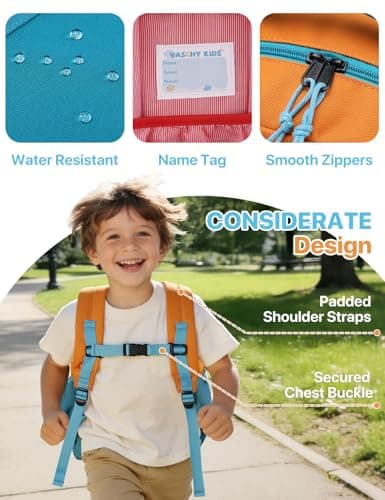 VASCHY Kids Backpack, Boys School Bag Lightweight Plain Color-block Small Kids Bookbag for Preschool/Kindergarten/Daycare/Travel Orange Green — view 5