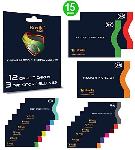 RFID Blocking Sleeves 15 Pack Navy Blue - 12 Credit Card Protector Sleeves and 3 Passport Holders, Colour Coded Identity Theft Protection Set, Slim Waterproof RFID Card Sleeves for Travel — view 2