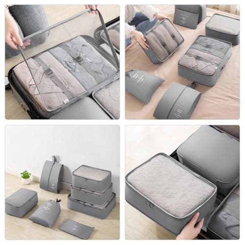 Veemoon Travel Organizer Bags Set of 7 Portable Oxford Cloth Packing Cubes Convenient Zipper and Easy Opening for Camping and Hiking Lightweight Clothing and Shoe Storage — view 3