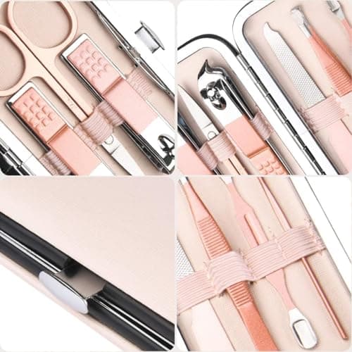 DOETYD 7 in 1 Manicure Set Professional Nail Clipper Nail Scissors Stainless Steel Nail Care Tool Eyebrow Grooming Kit Portable Travel Pedicure Kit with Luxurious Leather Case for Men & Women — view 4