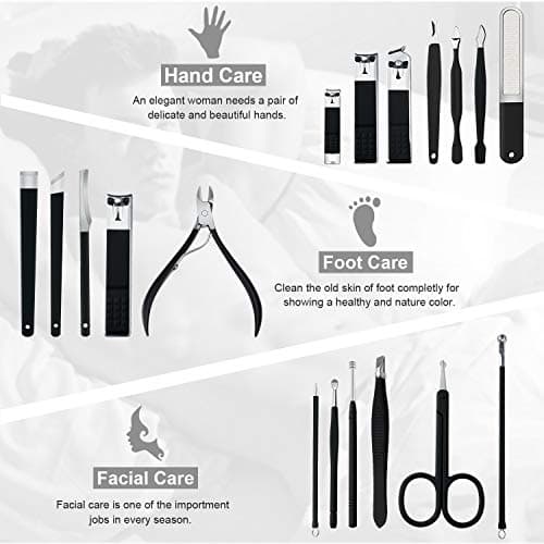 Manicure Set 18pcs Nail Clipper Kit Professional Grooming Kit, Black — view 3