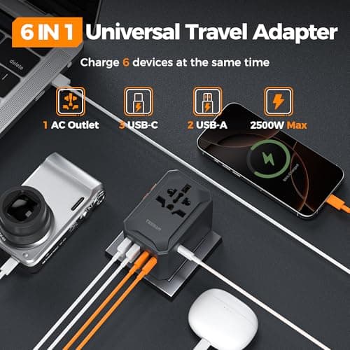 TESSAN GaN 65W PD Universal Travel Adapter with 3 USB C and 2 USB A — view 4