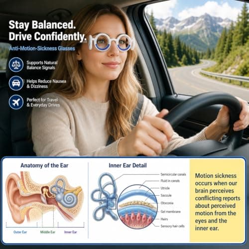 2 Pairs Motion Sickness Glasses, Travel Sickness Glasses, Relieve Car Sickness Seasickness Airsickness, Unisex for Adults & Kids (Blue & Black) — view 4