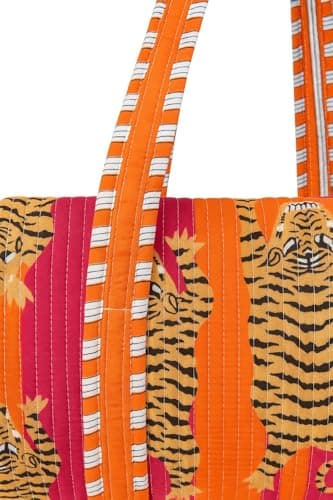 Tiger Print Orange Quilted Cotton Duffel Bag for Women – Spacious Travel, Gym & Weekend Bag with Strong Straps and Lightweight Design — view 2
