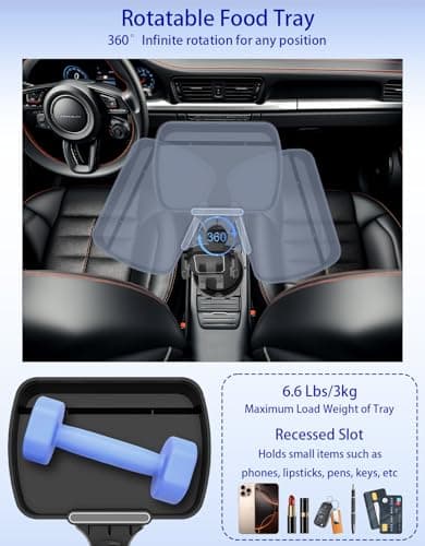 Figtacico Car Cup Holder Tray - 5 in 1 Adjustable Car Cup Holder Expander with Food Tray Table and Phone Mount for All Purpose, Automotive Essentials for Driver and Front Passenger — view 6