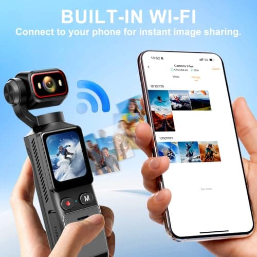 Sueirn 4k Pocket Vlogging Camera, Wifi Portable Handheld Gimbal Cam with64G — view 4