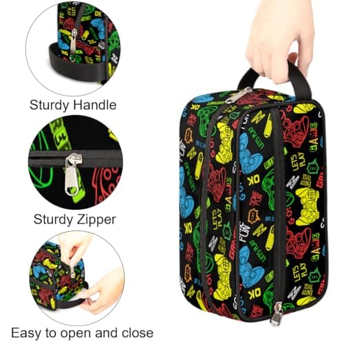 Travel Toiletry Bag for Boys Kids, Video Game Waterproof Hanging Cosmetic Hygiene Bags for Men, Shaving Kit with Large Capacity for Bathroom, Sports, Shower — view 3