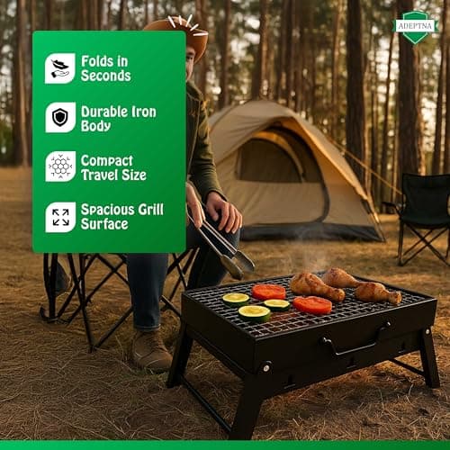 ADEPTNA Portable Folding Charcoal BBQ Grill Compact Tabletop Barbecue with Foldable Legs for Camping, Garden, Travel, Picnic & Outdoor Cooking – Durable Iron Construction with Spacious Cooking Surface — view 3